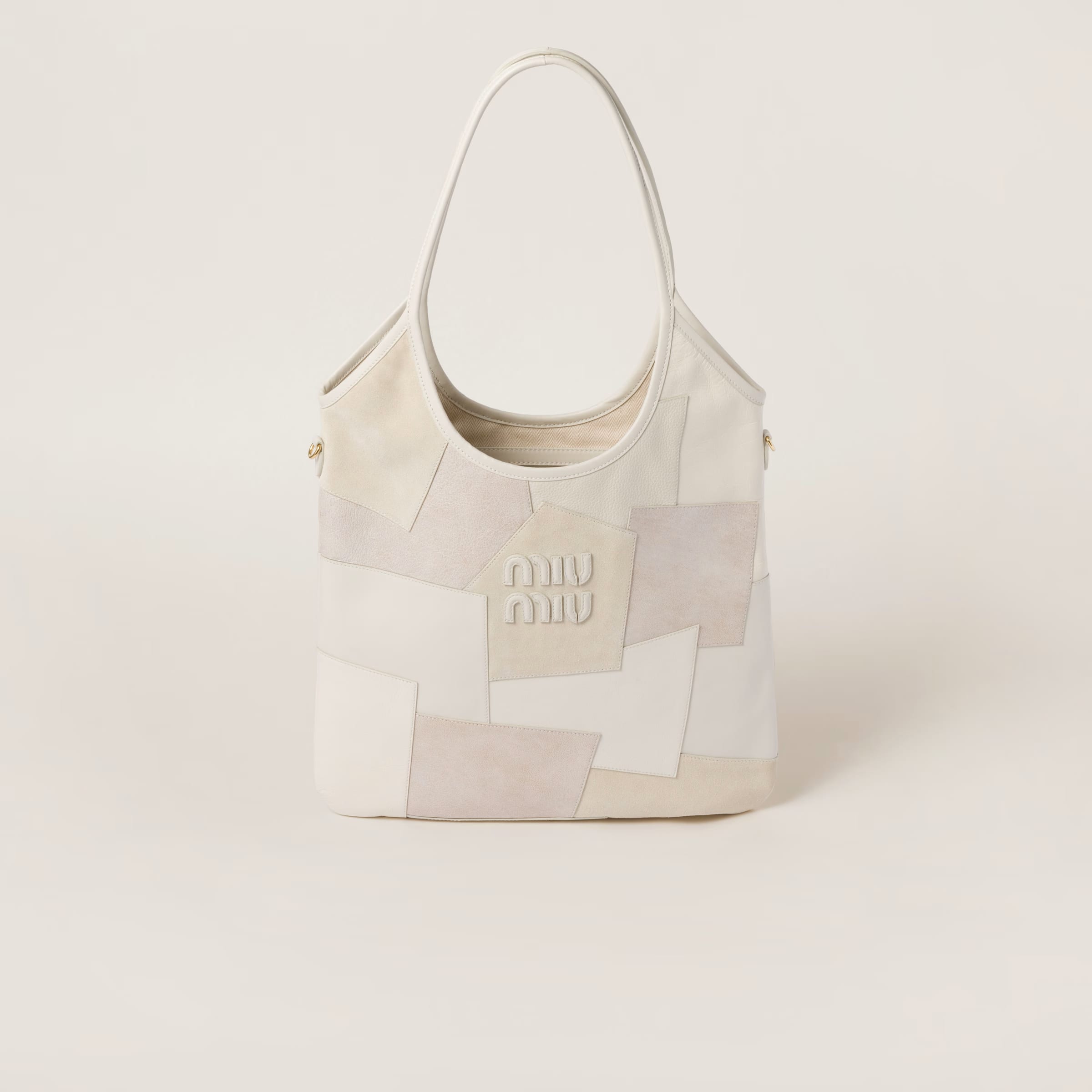 IVY leather patchwork bag in Chalk White, SGD 4350 (approximately P191,869.97), MIU MIU, miumiu.com